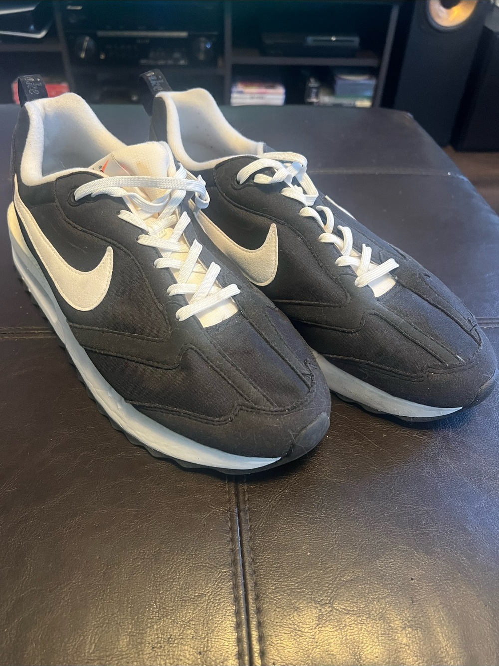 Nike Men's Black and White Casual Sneakers with Cream Swoosh